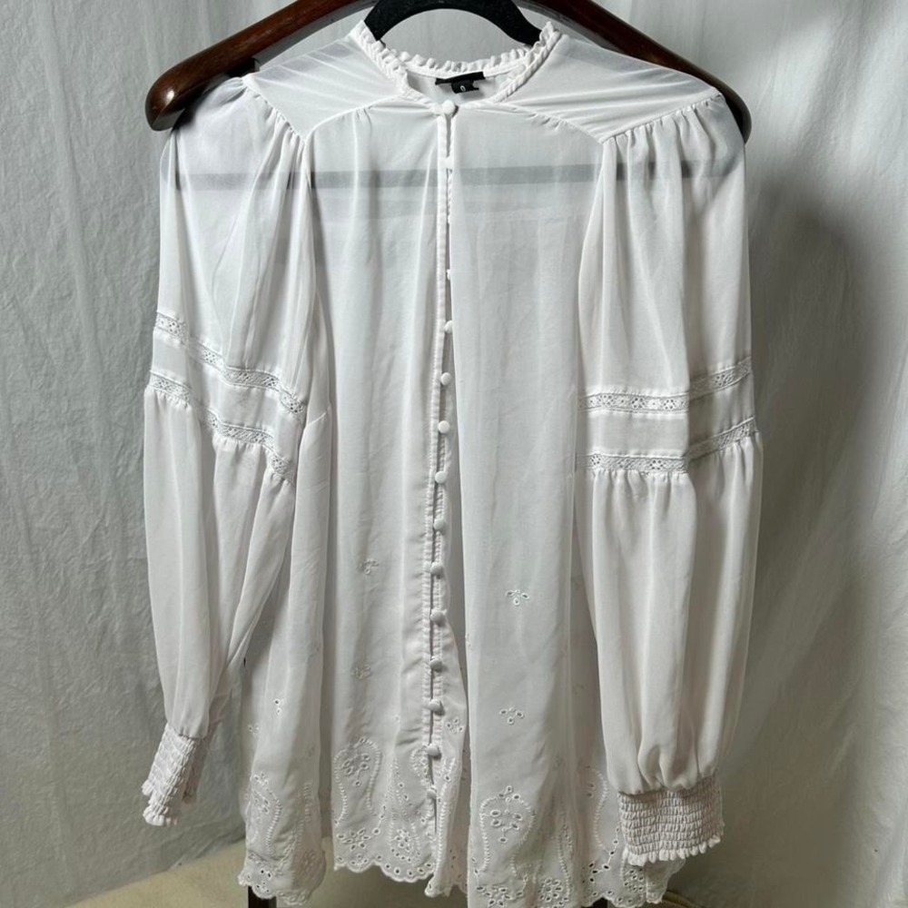Torrid‎ Blouse Womens 0 Bright White Chiffon Eyelet Embroidered Boho Top